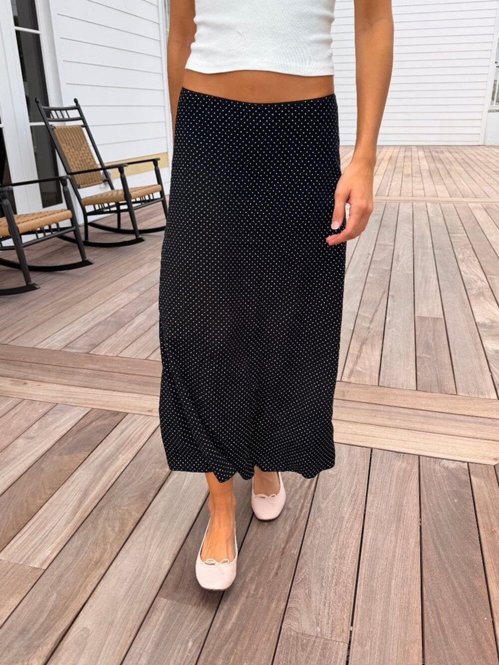 Brandy Melville Sephira Black Polka Dots Midi Skirt